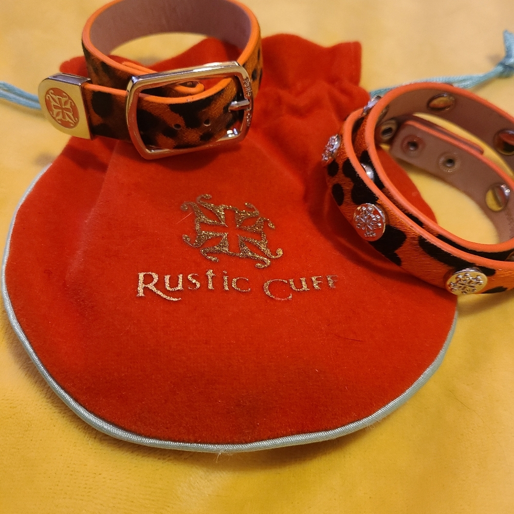Rustic Cuff 2pc set, cowhide (like) leather bracelets